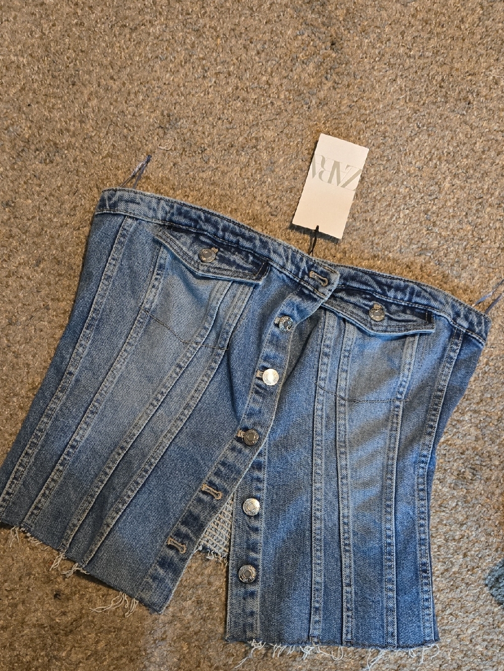ZARA Blue Denim Corset-Style Women's Jeans Top